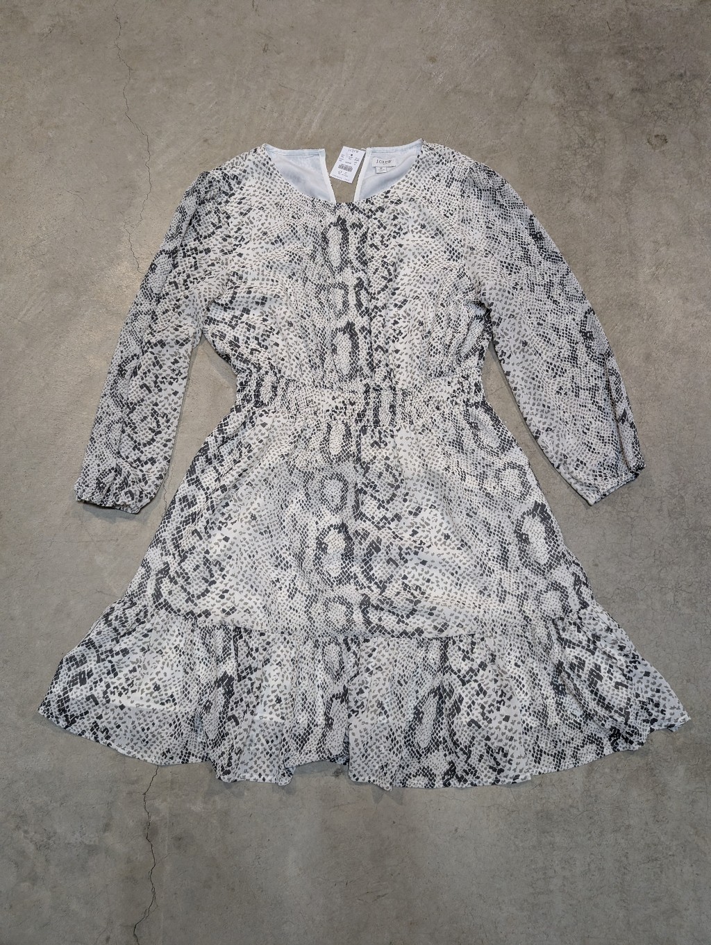 Nwt J. Crew Women's M Black & White Snake-Print Long Sleeve Dress Mini